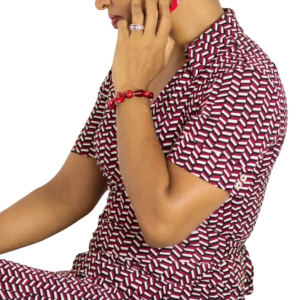 LOFT Geometric Print Above the Knee-Length Wrap Dress Red Black White Size 4 - Picture 15 of 16